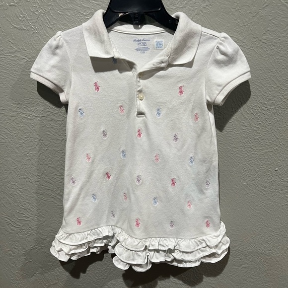 Ralph Lauren Other - Ralph Lauren White Polo with Ruffle Hem and Embroidery Pink Blue and Purple 24